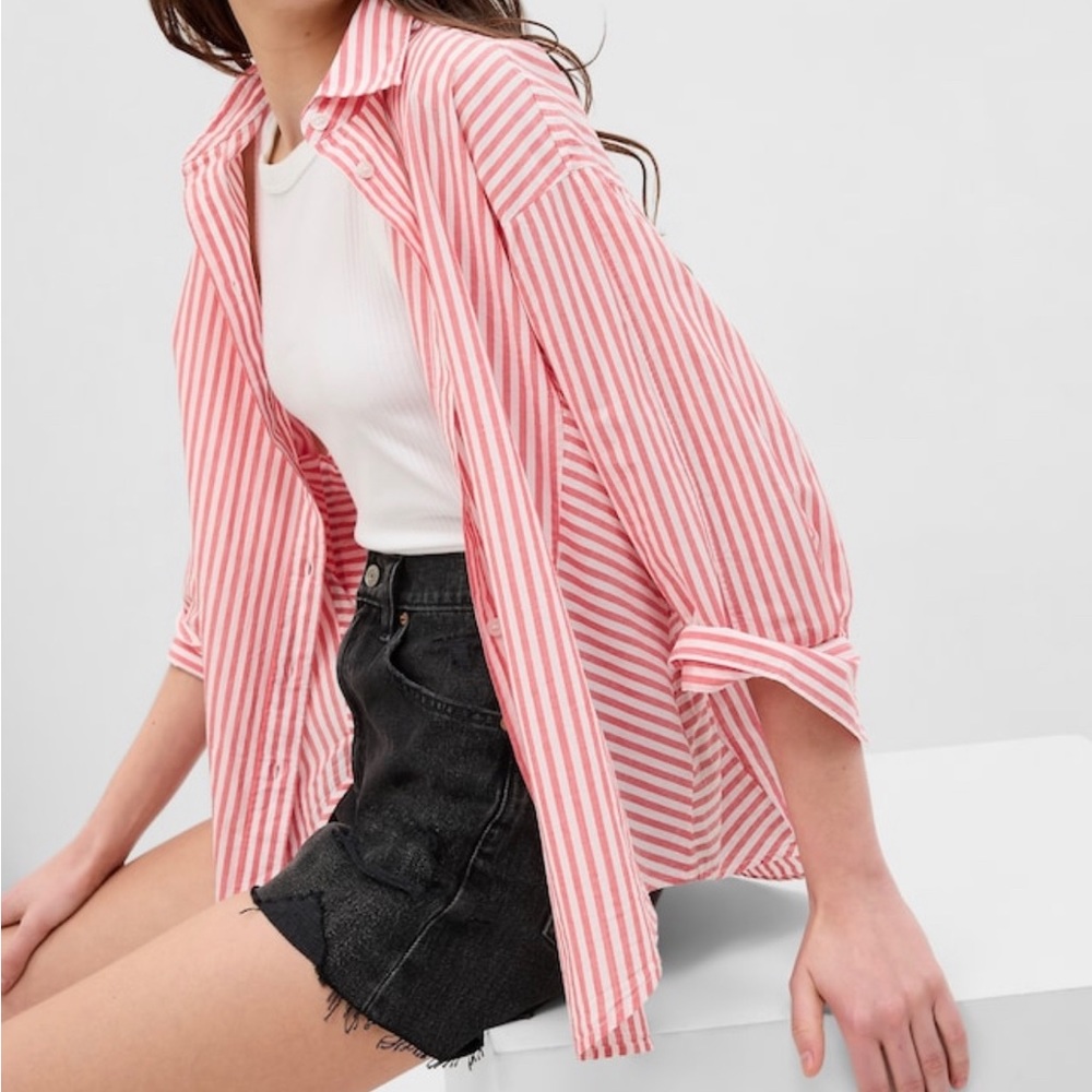 NWOT Gap 3/4 Sleeve Stripe Big Shirt, XXL Tall - Picture 3 of 7